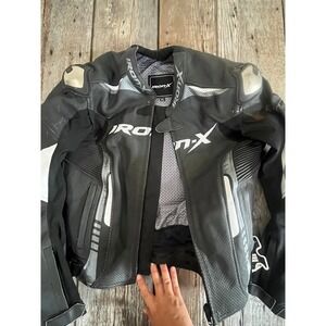 Iron-X Motorcycle Racing Jacket Black Silver Leather Armor Biker Mens XL